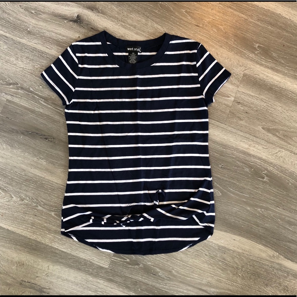 Wet seal tie bottom navy striped shirt